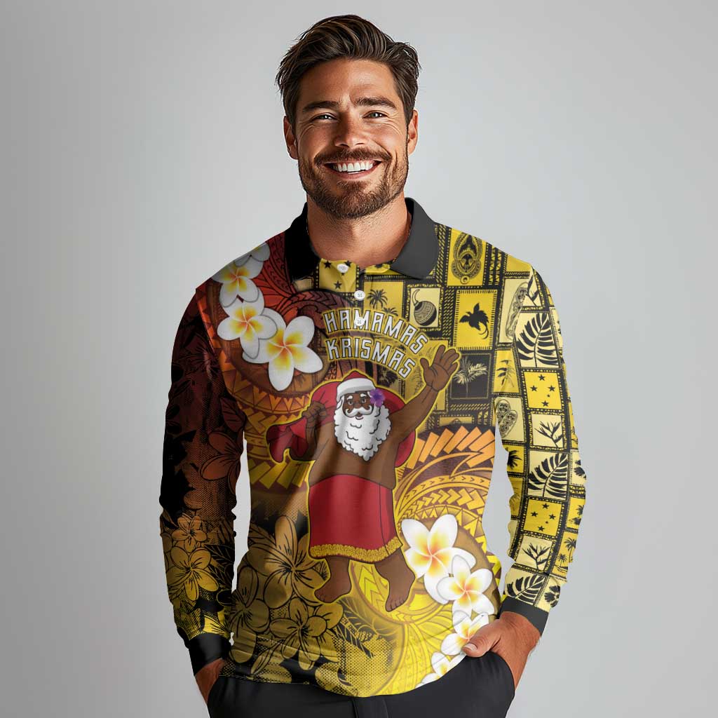 Papua New Guinea Retro Christmas Long Sleeve Polo Shirt Hamamas Krismas - Polynesian Pride