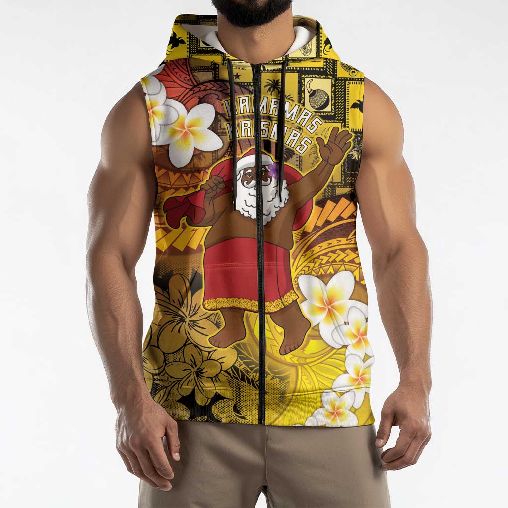 Papua New Guinea Retro Christmas Sleeveless Zip Hoodie Hamamas Krismas - Polynesian Pride