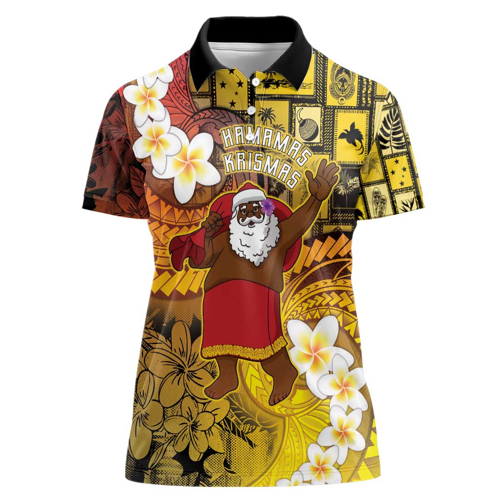 Papua New Guinea Retro Christmas Women Polo Shirt Hamamas Krismas LT05 Female Colorful - Polynesian Pride