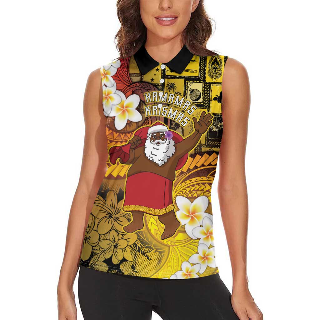 Papua New Guinea Retro Christmas Women Sleeveless Polo Shirt Hamamas Krismas LT05 - Polynesian Pride