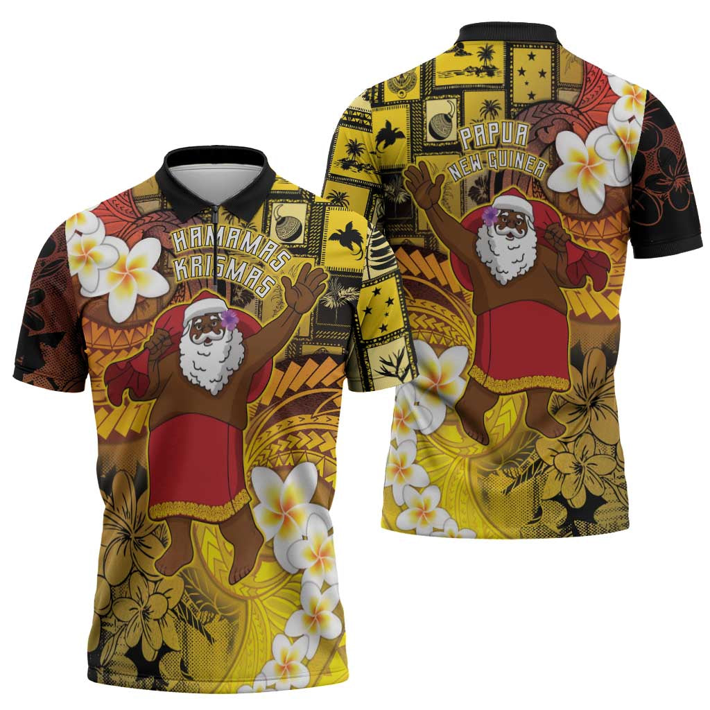Papua New Guinea Retro Christmas Zipper Polo Shirt Hamamas Krismas - Polynesian Pride