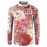 Tonga Christmas Button Sweatshirt Kilisimasi Fiefia Retro Style Red - Polynesian Pride