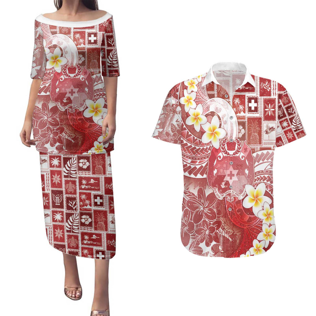 Tonga Christmas Couples Matching Puletasi and Hawaiian Shirt Kilisimasi Fiefia Retro Style Red - Polynesian Pride