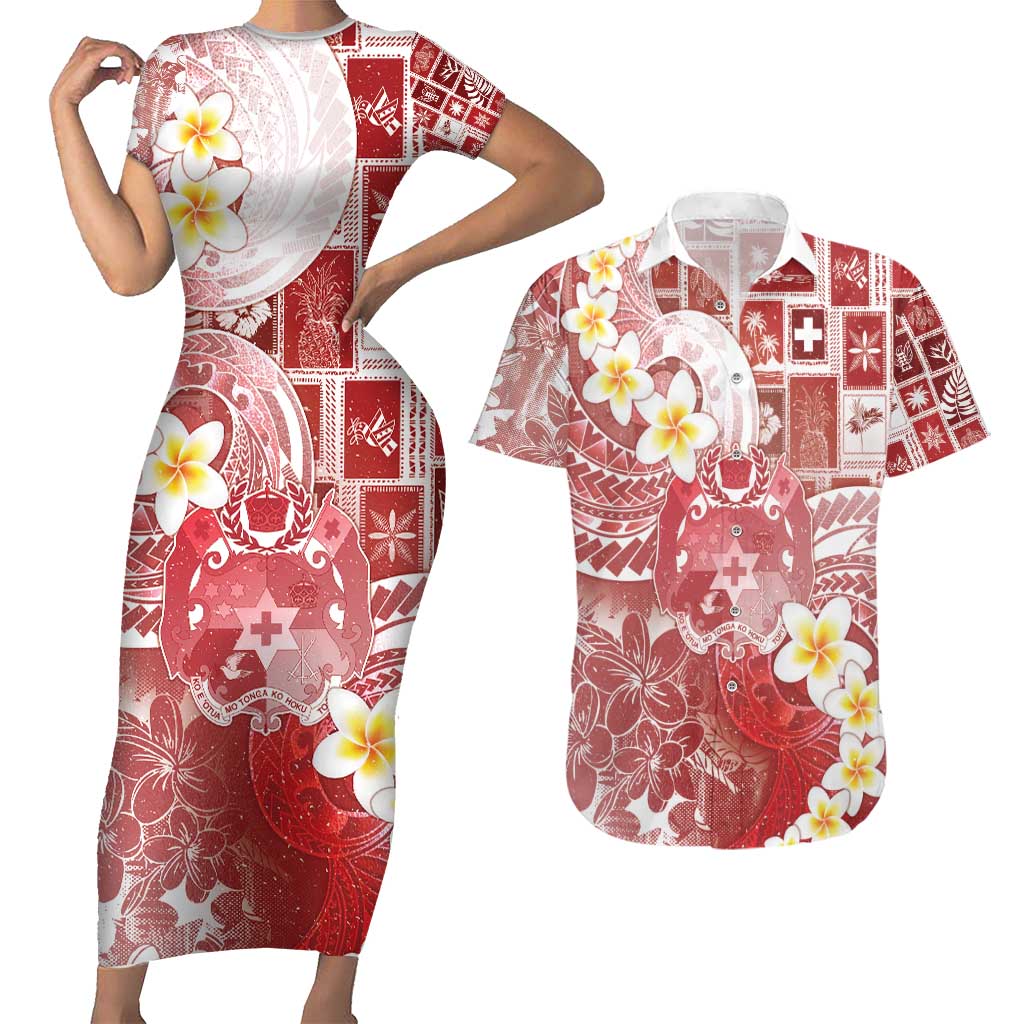 Tonga Christmas Couples Matching Short Sleeve Bodycon Dress and Hawaiian Shirt Kilisimasi Fiefia Retro Style Red - Polynesian Pride