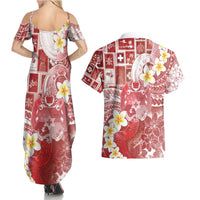 Tonga Christmas Couples Matching Summer Maxi Dress and Hawaiian Shirt Kilisimasi Fiefia Retro Style Red - Polynesian Pride