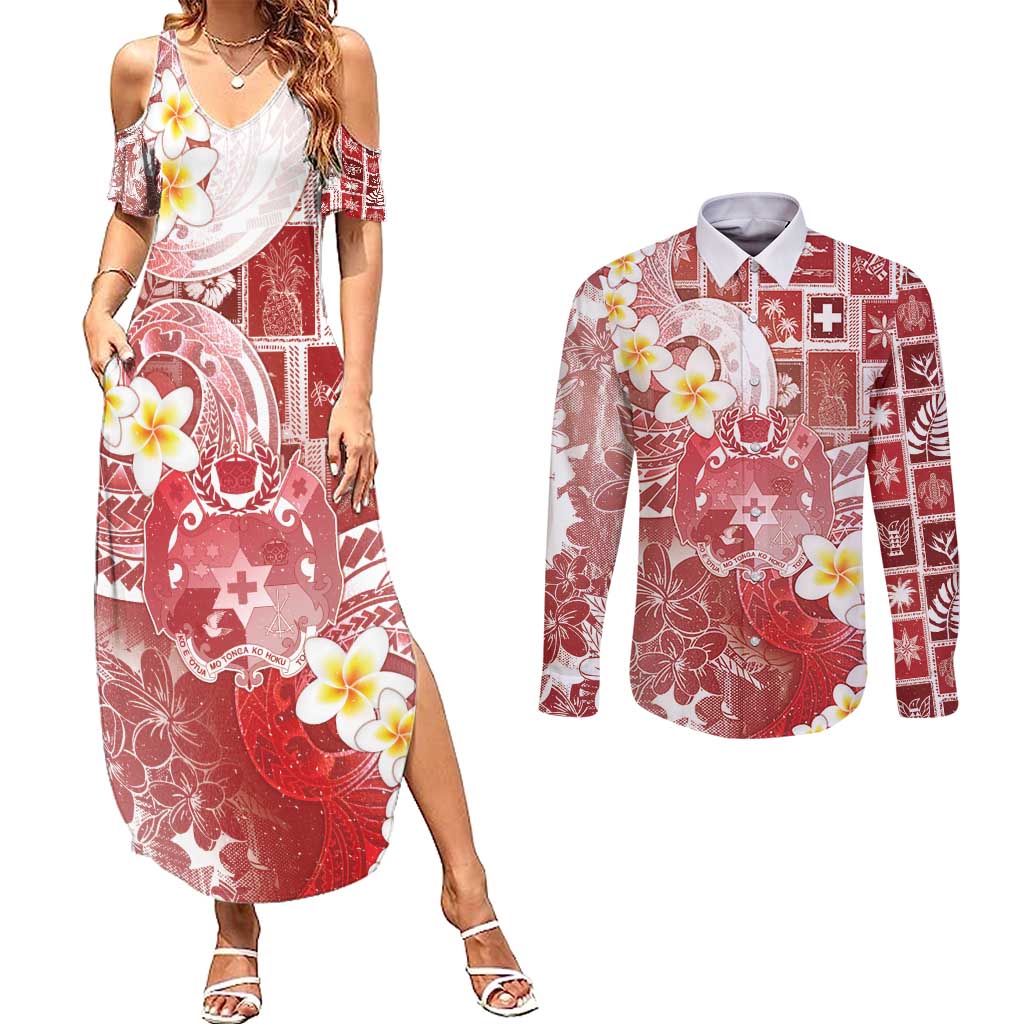 Tonga Christmas Couples Matching Summer Maxi Dress and Long Sleeve Button Shirt Kilisimasi Fiefia Retro Style Red - Polynesian Pride