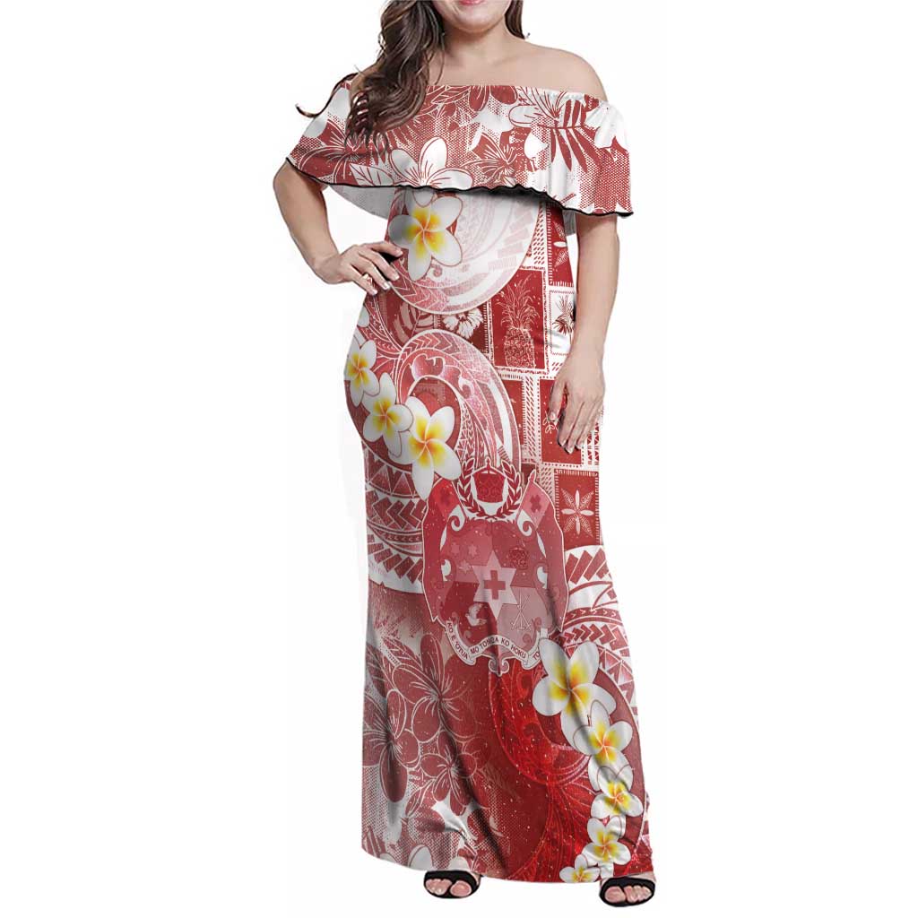 Tonga Christmas Family Matching Off Shoulder Maxi Dress and Hawaiian Shirt Kilisimasi Fiefia Retro Style Red - Polynesian Pride