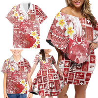 Tonga Christmas Family Matching Off Shoulder Short Dress and Hawaiian Shirt Kilisimasi Fiefia Retro Style Red - Polynesian Pride