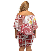 Tonga Christmas Family Matching Off Shoulder Short Dress and Hawaiian Shirt Kilisimasi Fiefia Retro Style Red - Polynesian Pride
