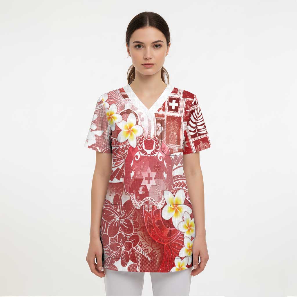 Tonga Christmas Scrub Top Kilisimasi Fiefia Retro Style Red - Polynesian Pride