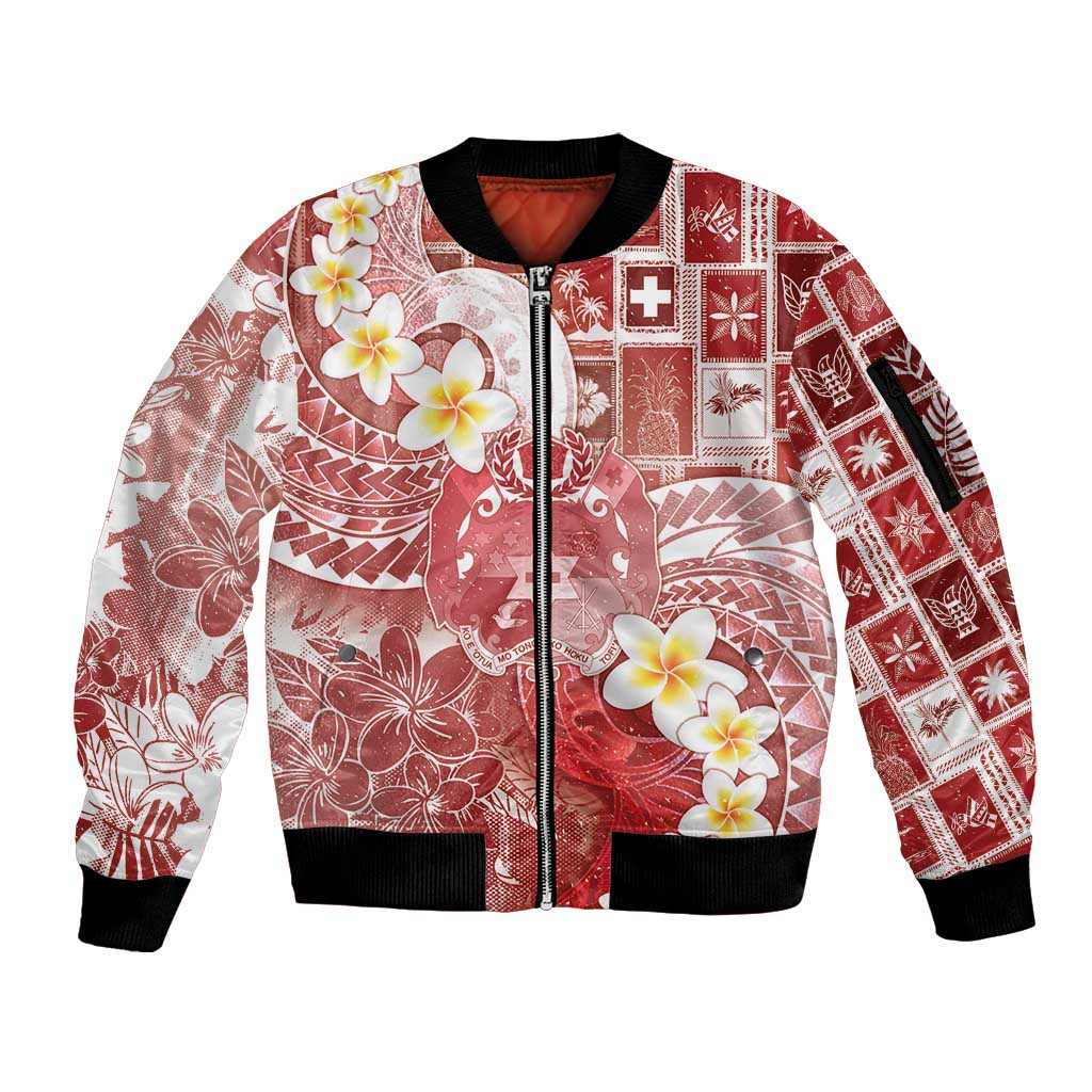 Tonga Christmas Sleeve Zip Bomber Jacket Kilisimasi Fiefia Retro Style Red - Polynesian Pride