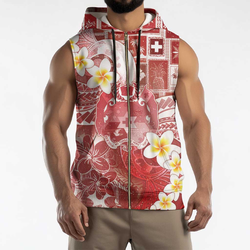 Tonga Christmas Sleeveless Zip Hoodie Kilisimasi Fiefia Retro Style Red - Polynesian Pride
