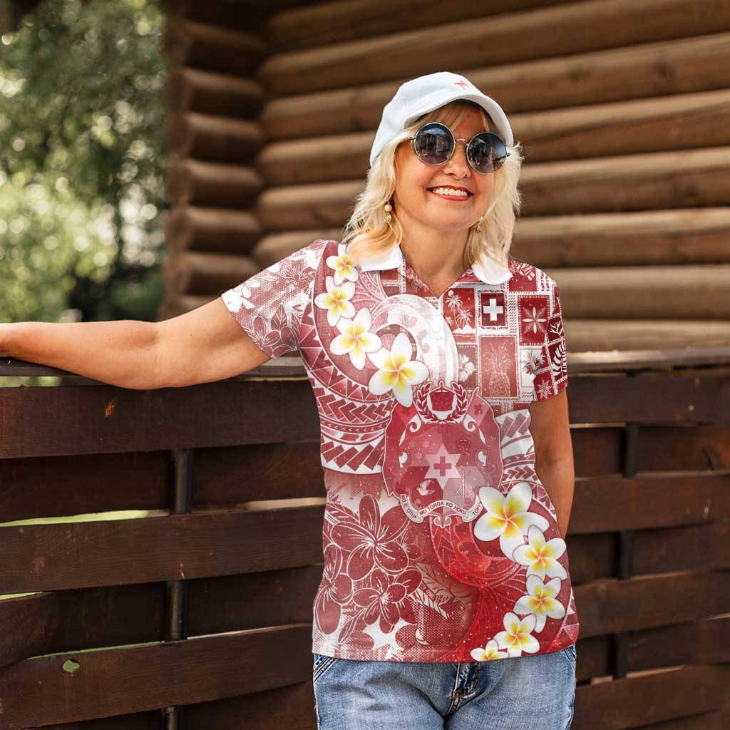 Tonga Christmas Women Polo Shirt Kilisimasi Fiefia Retro Style Red - Polynesian Pride