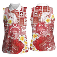 Tonga Christmas Women Sleeveless Polo Shirt Kilisimasi Fiefia Retro Style Red - Polynesian Pride