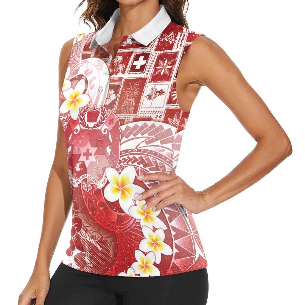 Tonga Christmas Women Sleeveless Polo Shirt Kilisimasi Fiefia Retro Style Red - Polynesian Pride
