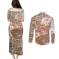 Tonga Christmas Couples Matching Puletasi and Long Sleeve Button Shirt Kilisimasi Fiefia Retro Style Brown - Polynesian Pride