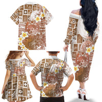 Tonga Christmas Family Matching Off The Shoulder Long Sleeve Dress and Hawaiian Shirt Kilisimasi Fiefia Retro Style Brown - Polynesian Pride