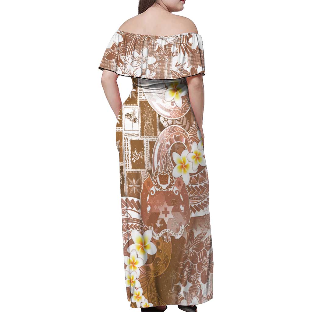 Tonga Christmas Family Matching Off Shoulder Maxi Dress and Hawaiian Shirt Kilisimasi Fiefia Retro Style Brown - Polynesian Pride