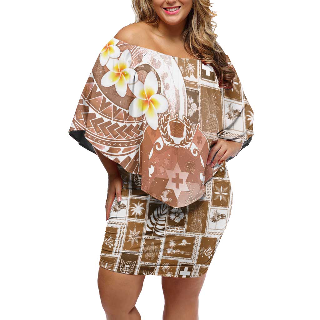 Tonga Christmas Off Shoulder Short Dress Kilisimasi Fiefia Retro Style Brown - Polynesian Pride