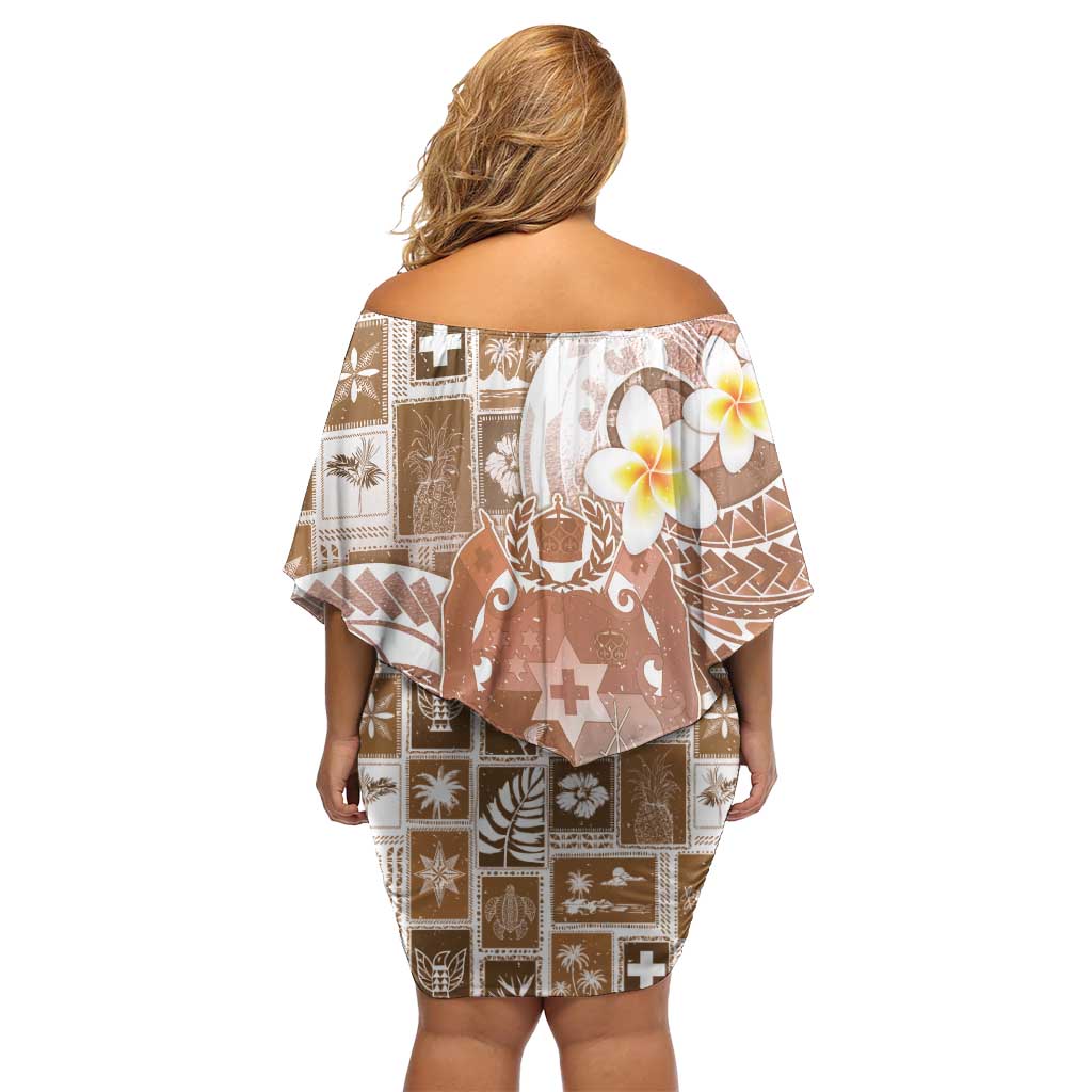 Tonga Christmas Off Shoulder Short Dress Kilisimasi Fiefia Retro Style Brown - Polynesian Pride