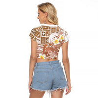 Tonga Christmas Raglan Cropped T Shirt Kilisimasi Fiefia Retro Style Brown - Polynesian Pride