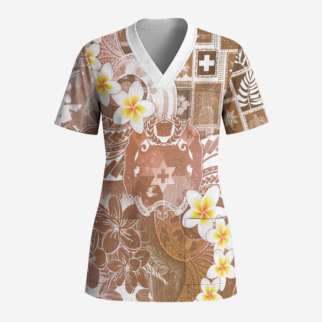 Tonga Christmas Scrub Top Kilisimasi Fiefia Retro Style Brown - Polynesian Pride