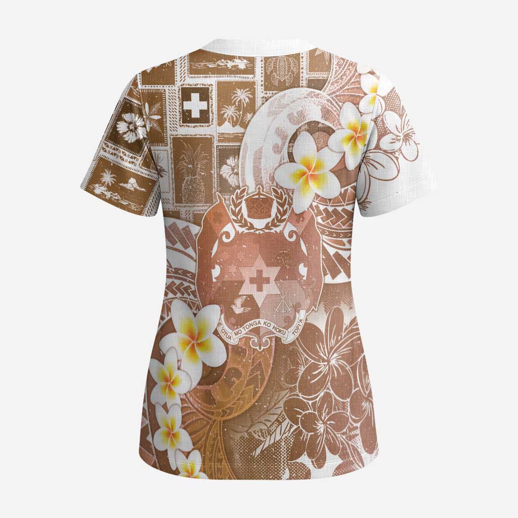 Tonga Christmas Scrub Top Kilisimasi Fiefia Retro Style Brown - Polynesian Pride