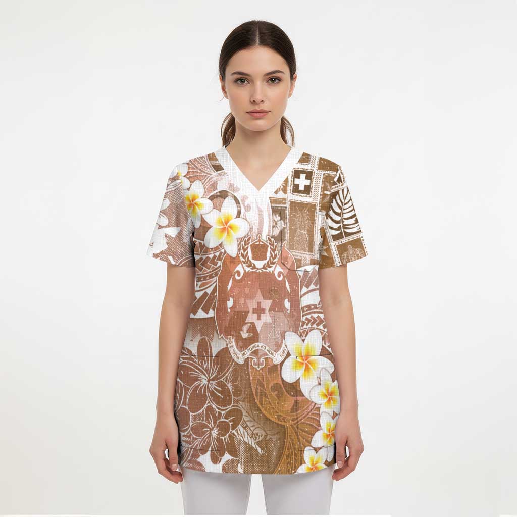 Tonga Christmas Scrub Top Kilisimasi Fiefia Retro Style Brown - Polynesian Pride