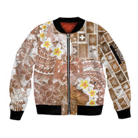 Tonga Christmas Sleeve Zip Bomber Jacket Kilisimasi Fiefia Retro Style Brown - Polynesian Pride