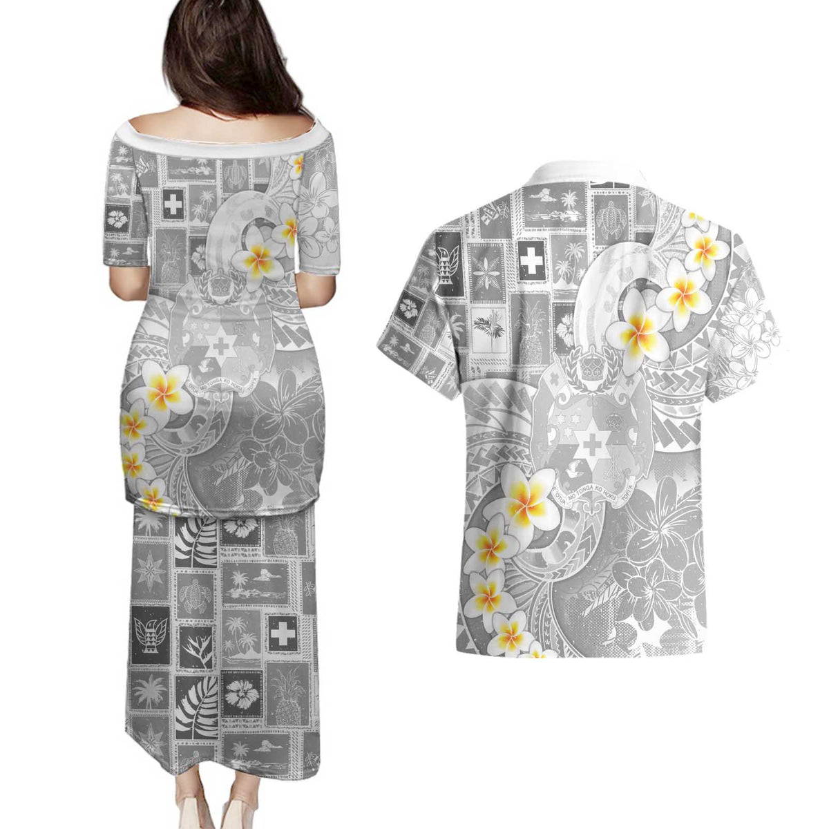 Tonga Christmas Couples Matching Puletasi and Hawaiian Shirt Kilisimasi Fiefia Retro Style White - Polynesian Pride