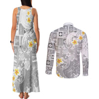 Tonga Christmas Couples Matching Tank Maxi Dress and Long Sleeve Button Shirt Kilisimasi Fiefia Retro Style White - Polynesian Pride