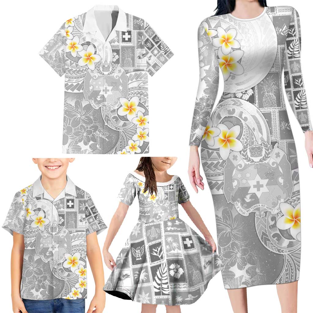 Tonga Christmas Family Matching Long Sleeve Bodycon Dress and Hawaiian Shirt Kilisimasi Fiefia Retro Style White - Polynesian Pride