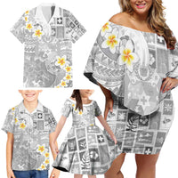 Tonga Christmas Family Matching Off Shoulder Short Dress and Hawaiian Shirt Kilisimasi Fiefia Retro Style White - Polynesian Pride