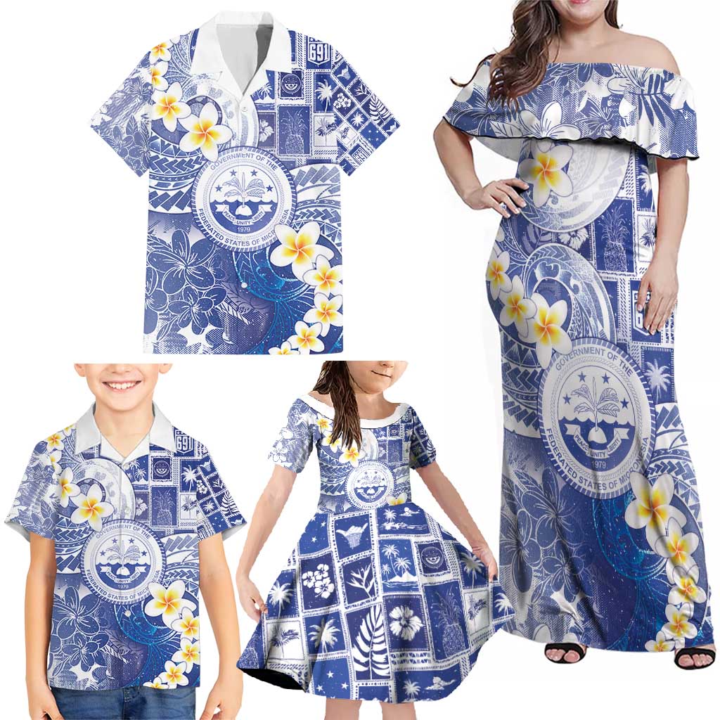 Federated States Of Micronesia Christmas Family Matching Off Shoulder Maxi Dress and Hawaiian Shirt Retro Style Bright Version LT05 - Polynesian Pride