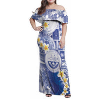 Federated States Of Micronesia Christmas Family Matching Off Shoulder Maxi Dress and Hawaiian Shirt Retro Style Bright Version LT05 Mom's Dress Blue - Polynesian Pride