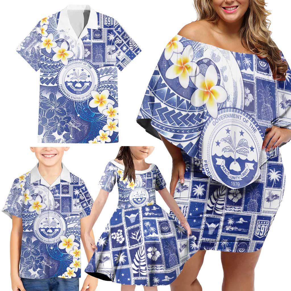 Federated States Of Micronesia Christmas Family Matching Off Shoulder Short Dress and Hawaiian Shirt Retro Style Bright Version LT05 - Polynesian Pride
