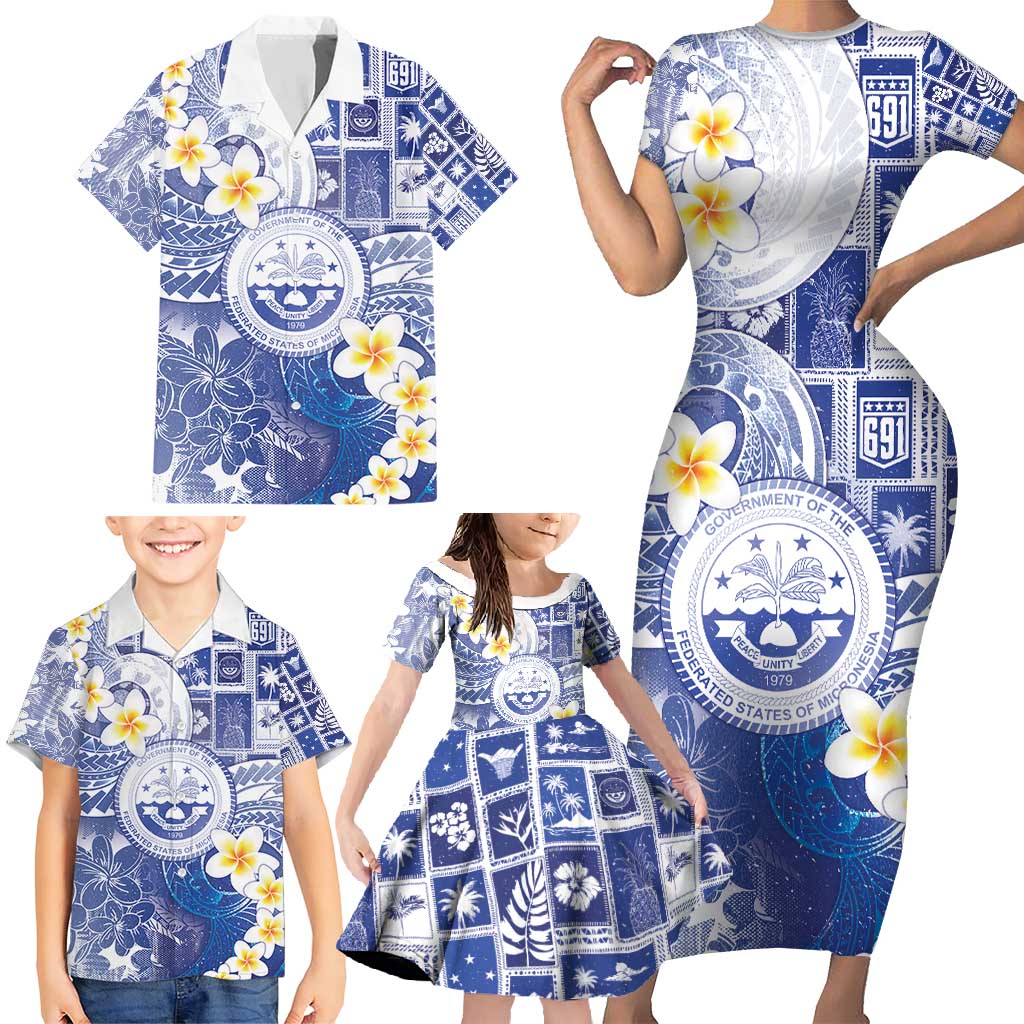 Federated States Of Micronesia Christmas Family Matching Short Sleeve Bodycon Dress and Hawaiian Shirt Retro Style Bright Version LT05 - Polynesian Pride