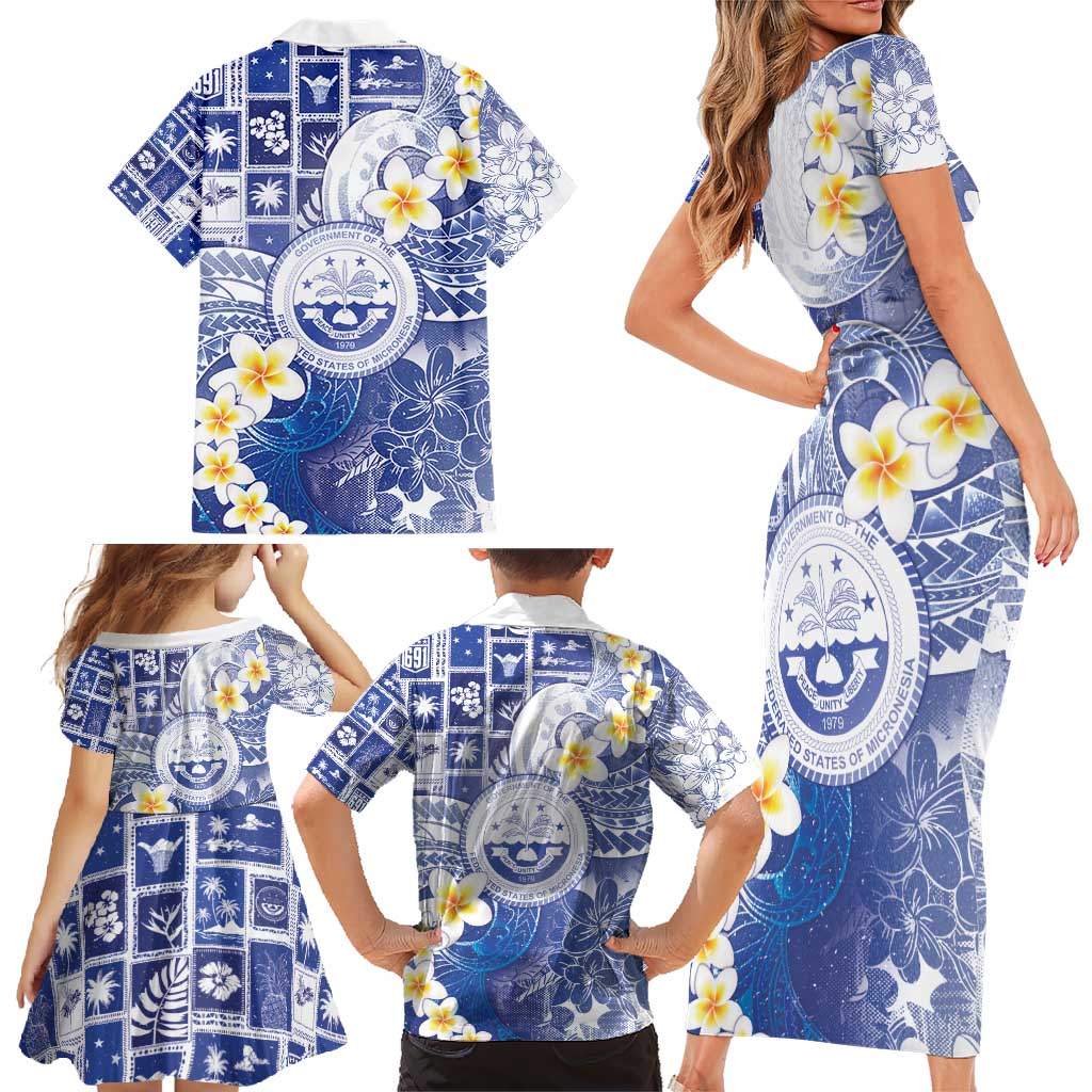 Federated States Of Micronesia Christmas Family Matching Short Sleeve Bodycon Dress and Hawaiian Shirt Retro Style Bright Version LT05 - Polynesian Pride