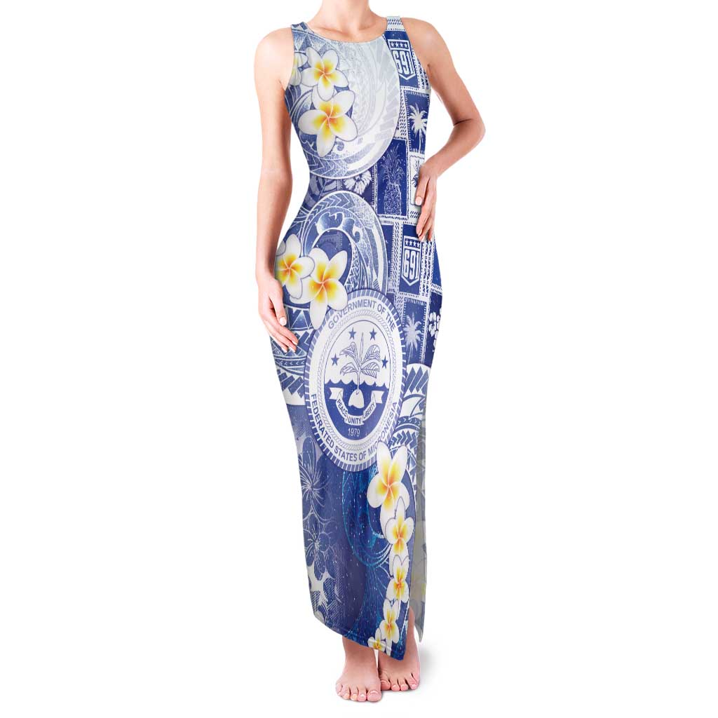 Federated States Of Micronesia Christmas Family Matching Tank Maxi Dress and Hawaiian Shirt Retro Style Bright Version LT05 Mom's Dress Blue - Polynesian Pride