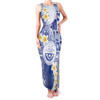 Federated States Of Micronesia Christmas Family Matching Tank Maxi Dress and Hawaiian Shirt Retro Style Bright Version LT05 Mom's Dress Blue - Polynesian Pride