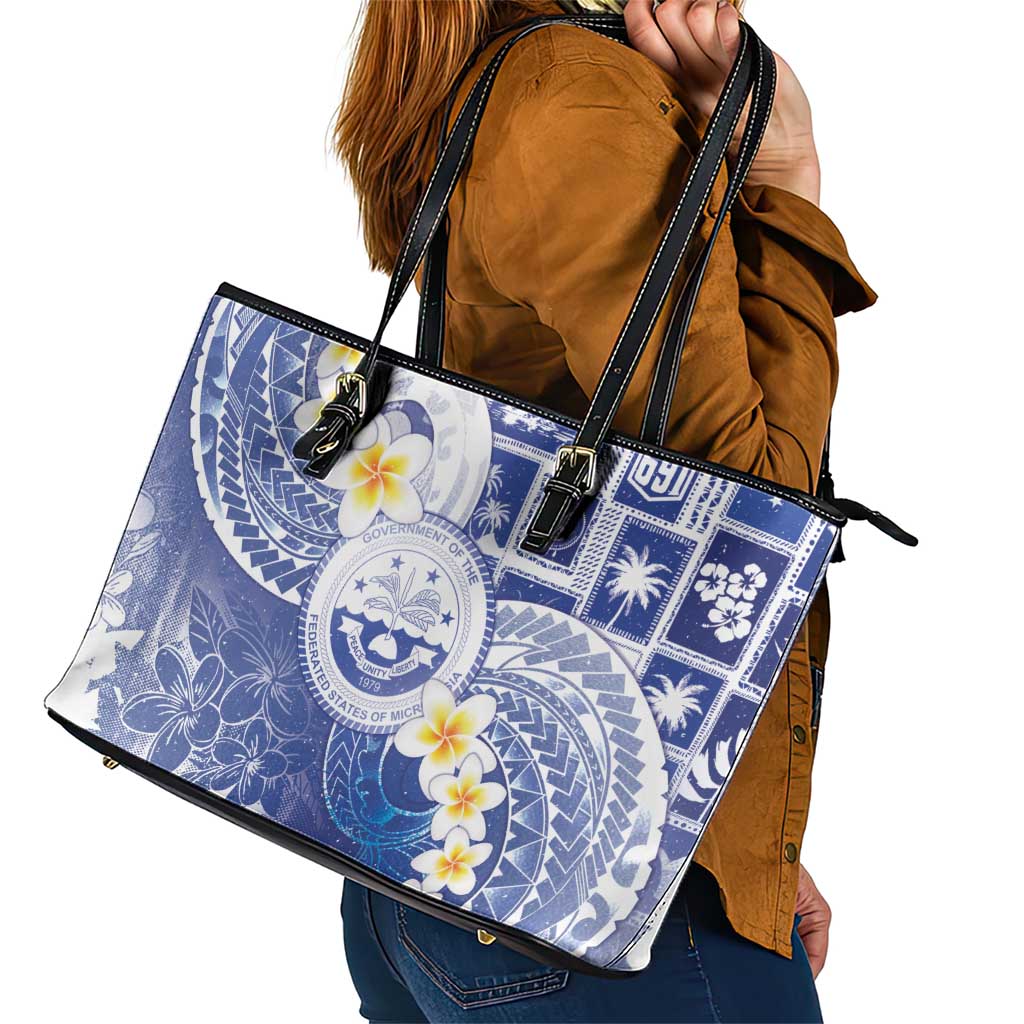Federated States Of Micronesia Christmas Leather Tote Bag Retro Style Bright Version - Polynesian Pride