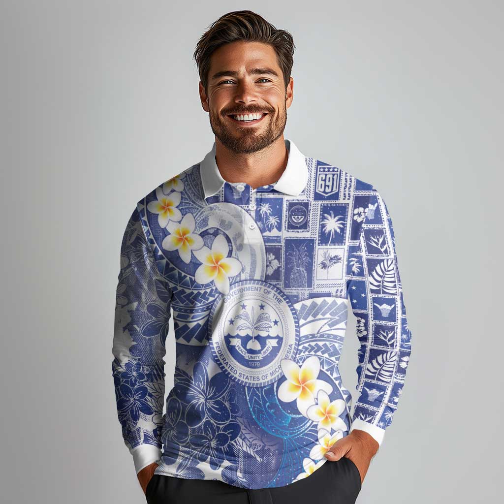 Federated States Of Micronesia Christmas Long Sleeve Polo Shirt Retro Style Bright Version LT05 - Polynesian Pride
