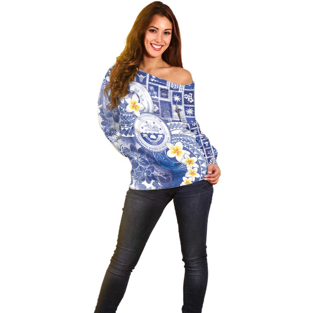 Federated States Of Micronesia Christmas Off Shoulder Sweater Retro Style Bright Version - Polynesian Pride