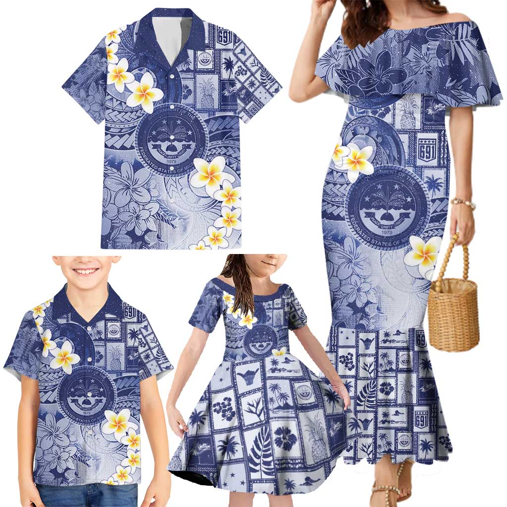 Federated States Of Micronesia Christmas Family Matching Mermaid Dress and Hawaiian Shirt Retro Style Dark Version LT05 - Polynesian Pride