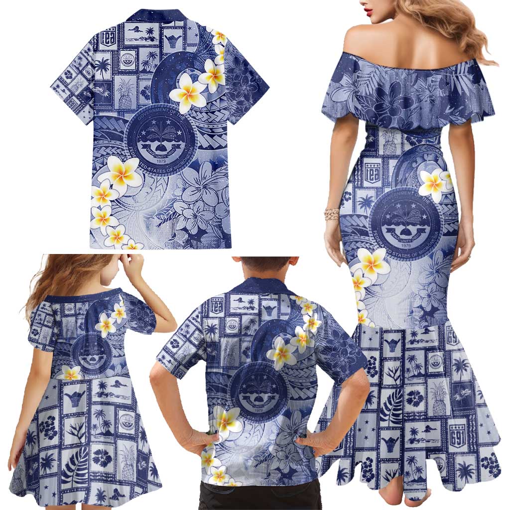 Federated States Of Micronesia Christmas Family Matching Mermaid Dress and Hawaiian Shirt Retro Style Dark Version LT05 - Polynesian Pride