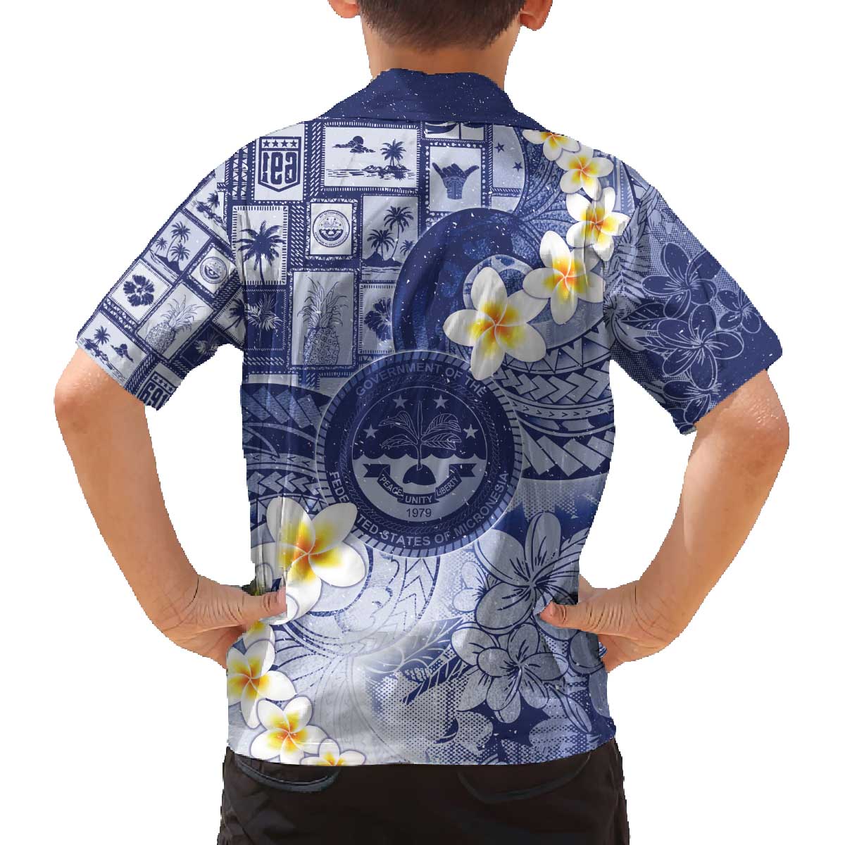 Federated States Of Micronesia Christmas Family Matching Off The Shoulder Long Sleeve Dress and Hawaiian Shirt Retro Style Dark Version LT05 - Polynesian Pride