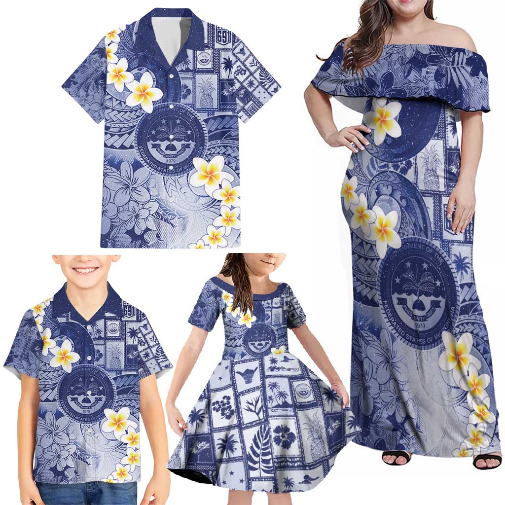 Federated States Of Micronesia Christmas Family Matching Off Shoulder Maxi Dress and Hawaiian Shirt Retro Style Dark Version LT05 - Polynesian Pride