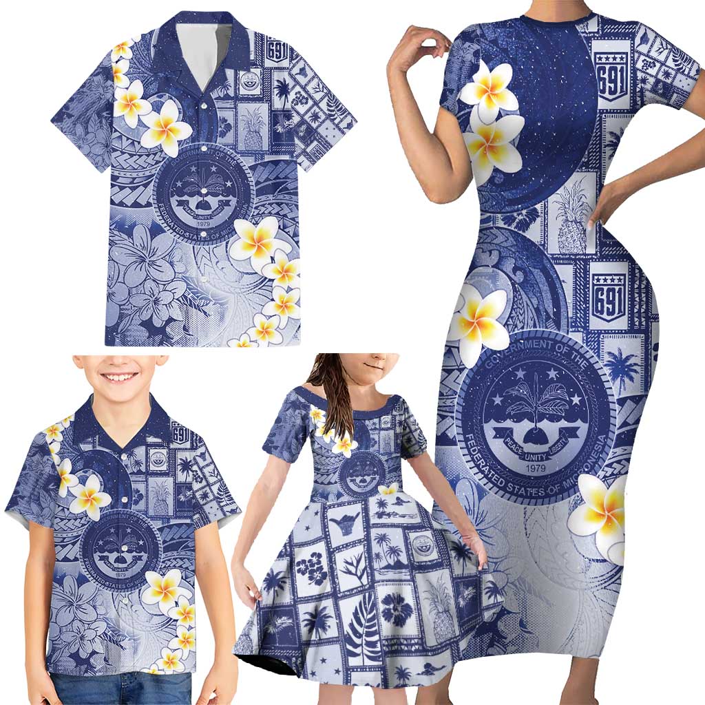 Federated States Of Micronesia Christmas Family Matching Short Sleeve Bodycon Dress and Hawaiian Shirt Retro Style Dark Version LT05 - Polynesian Pride