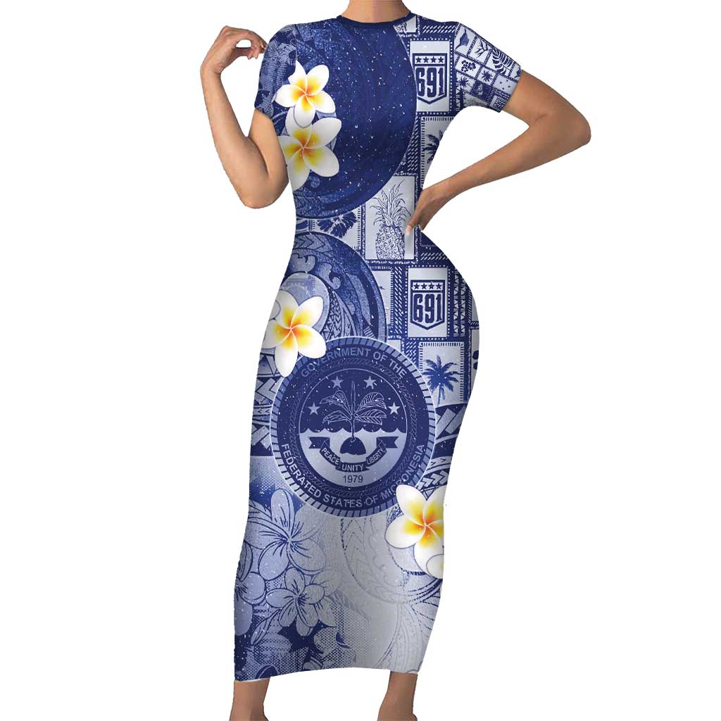 Federated States Of Micronesia Christmas Family Matching Short Sleeve Bodycon Dress and Hawaiian Shirt Retro Style Dark Version LT05 Mom's Dress Navy - Polynesian Pride