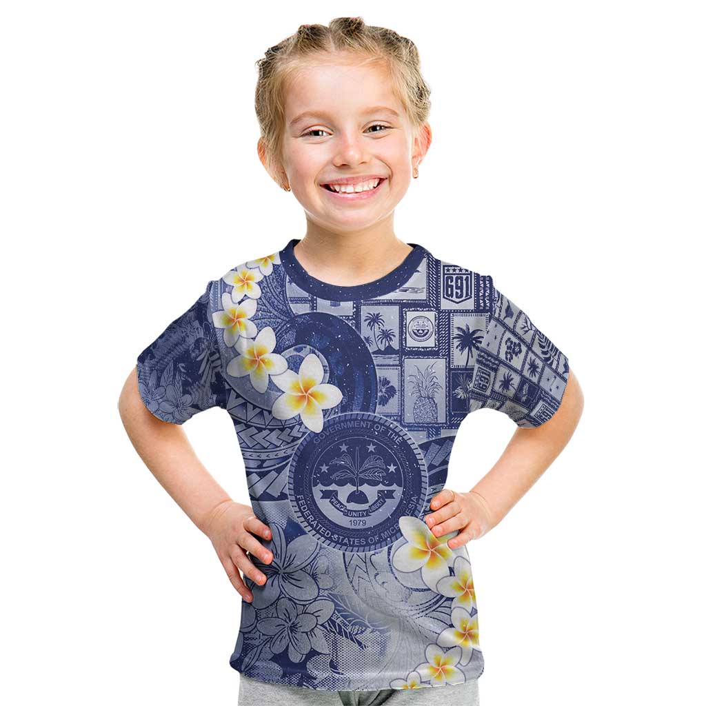 Federated States Of Micronesia Christmas Kid T Shirt Retro Style Dark Version LT05 Navy - Polynesian Pride